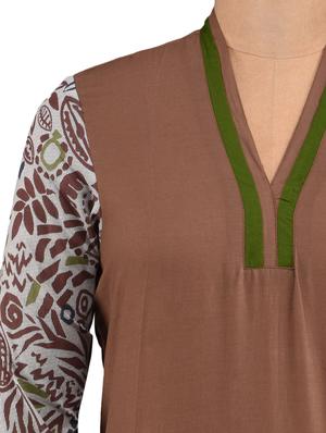 printed sleeves brown cotton kurti - 1093856 - Standard Image - 4