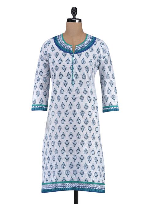 quarter sleeve block printed cotton kurta - 1094169 - Standard Image - 1