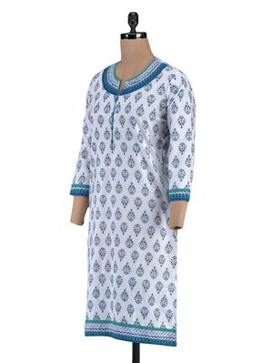 quarter sleeve block printed cotton kurta - 1094169 - Standard Image - 2
