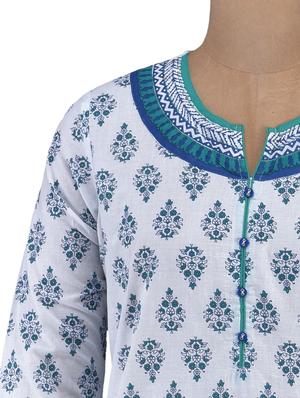 quarter sleeve block printed cotton kurta - 1094169 - Standard Image - 4