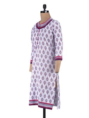 block printed quarter sleeve cotton kurta - 1094170 - Standard Image - 2