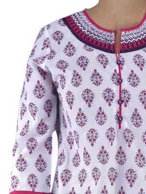 block printed quarter sleeve cotton kurta - 1094170 - Standard Image - 4