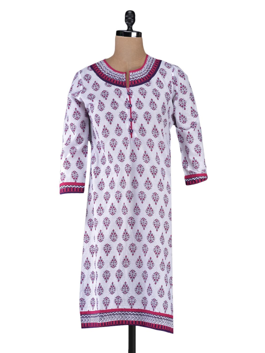 block printed quarter sleeve cotton kurta - 1094170 - Zoom Image - 1