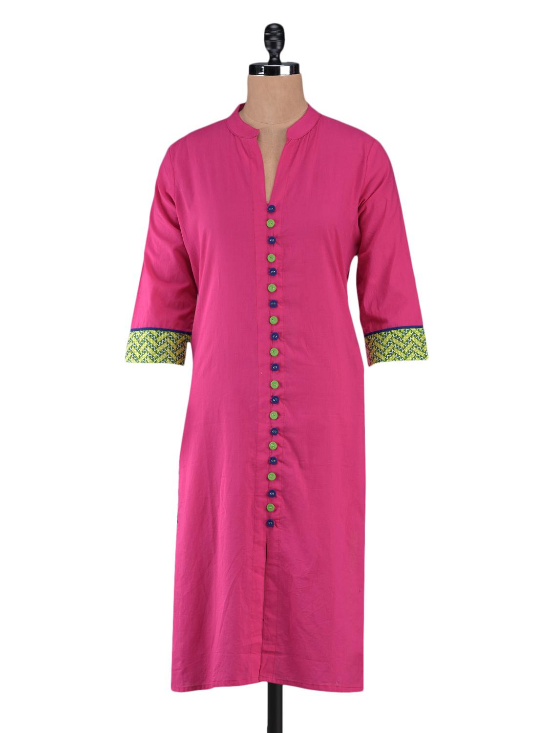 mandarin collar front buttons cotton kurta - 1094174 - Zoom Image - 1