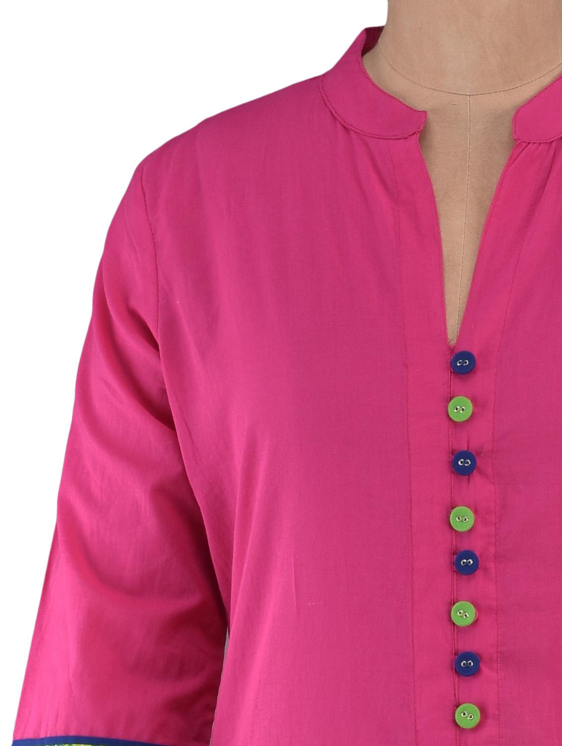 mandarin collar front buttons cotton kurta - 1094174 - Zoom Image - 4