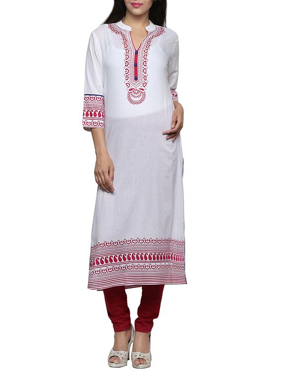 paisley print border cotton straight kurta