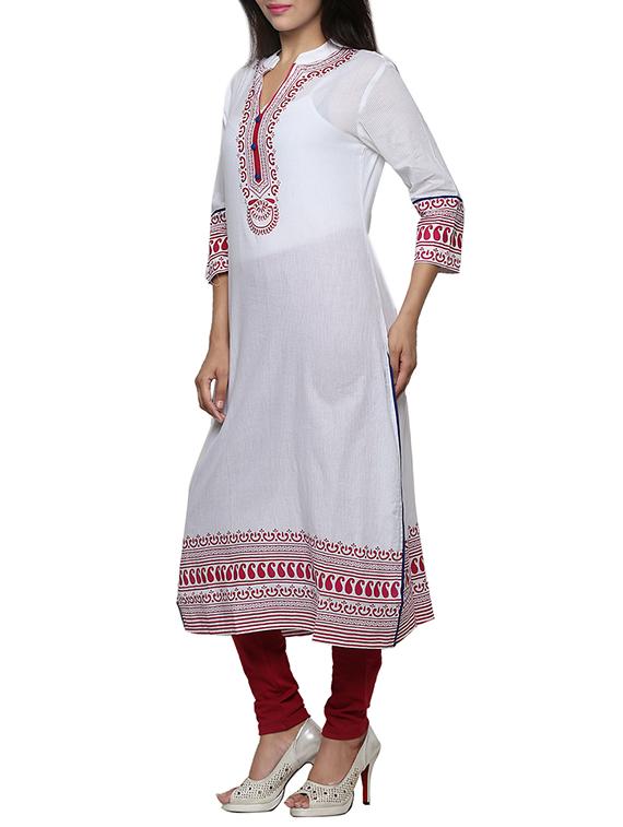 paisley print border cotton straight kurta - 1094184 - Zoom Image - 2
