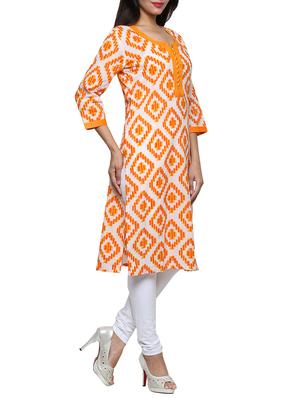 button placket geometric print cotton kurta - 1094188 - Standard Image - 2