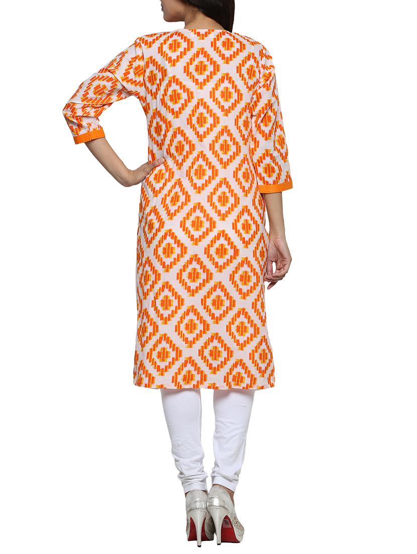 button placket geometric print cotton kurta - 1094188 - Zoom Image - 3