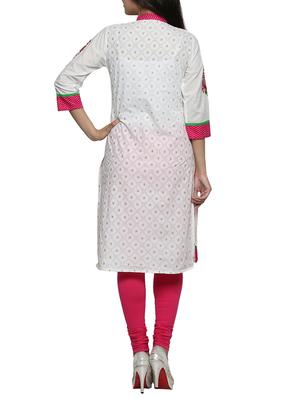pink embroidered white cotton kurta - 1094192 - Standard Image - 3