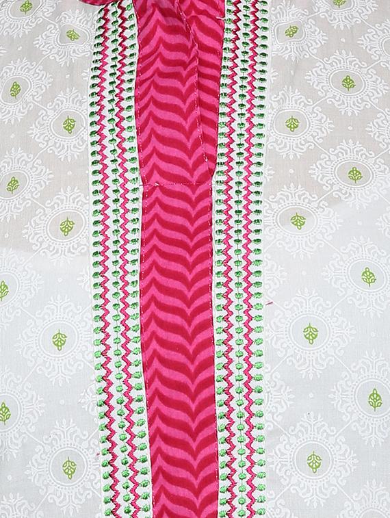 pink embroidered white cotton kurta - 1094192 - Zoom Image - 4