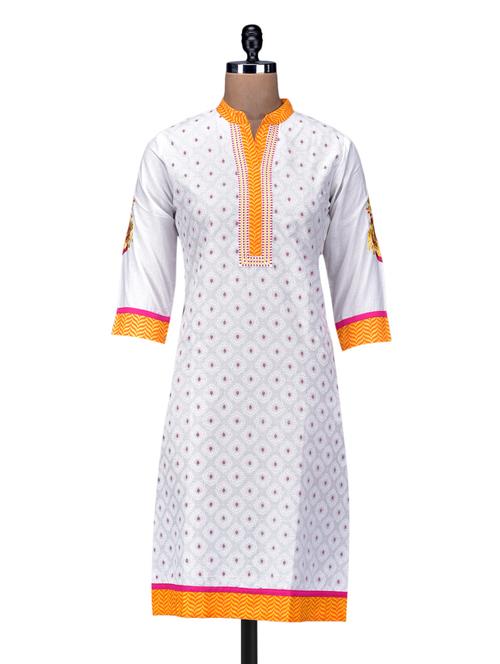 yellow embroidered cotton kurta - 1094193 - Standard Image - 1