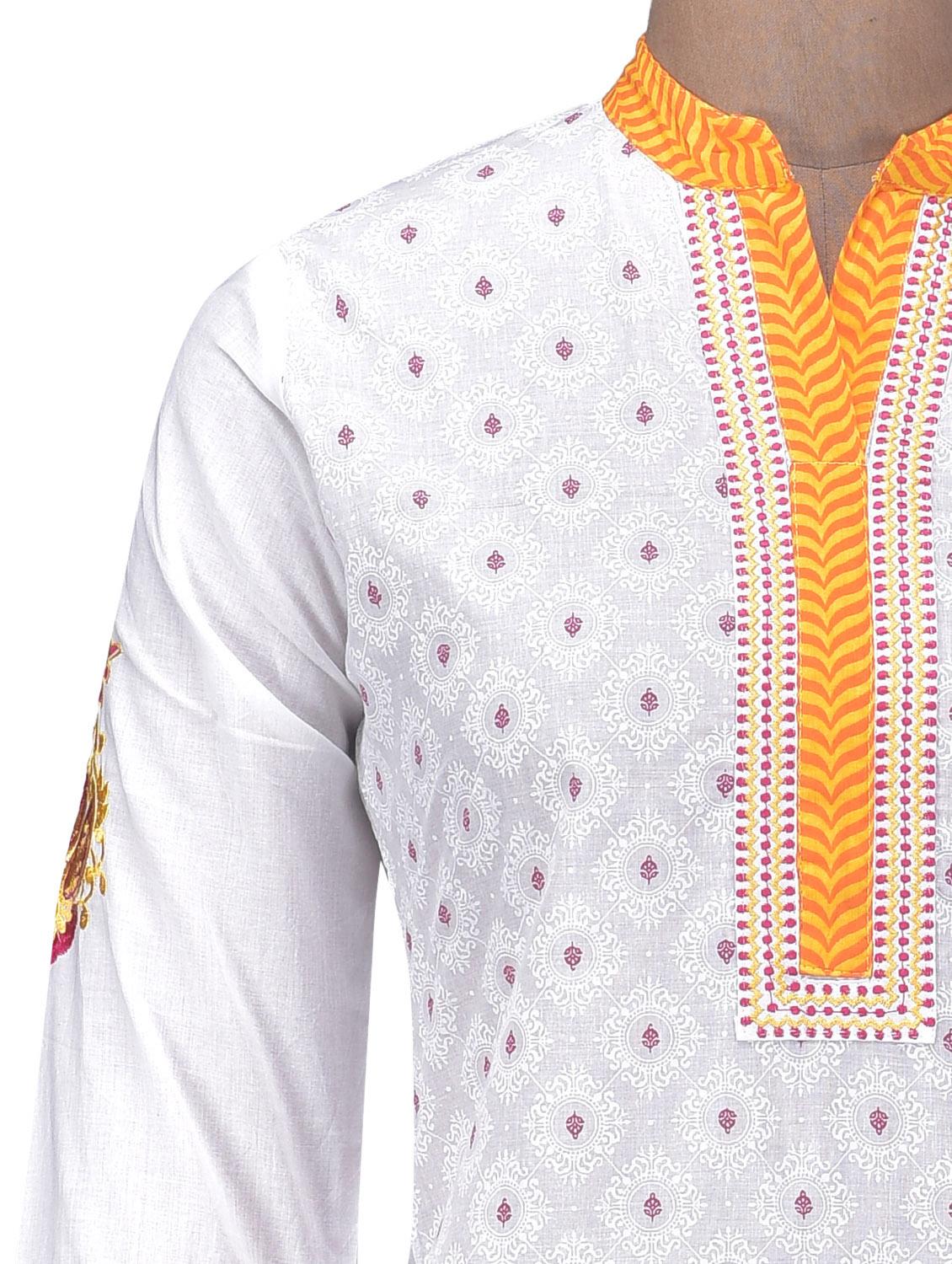 yellow embroidered cotton kurta - 1094193 - Zoom Image - 4