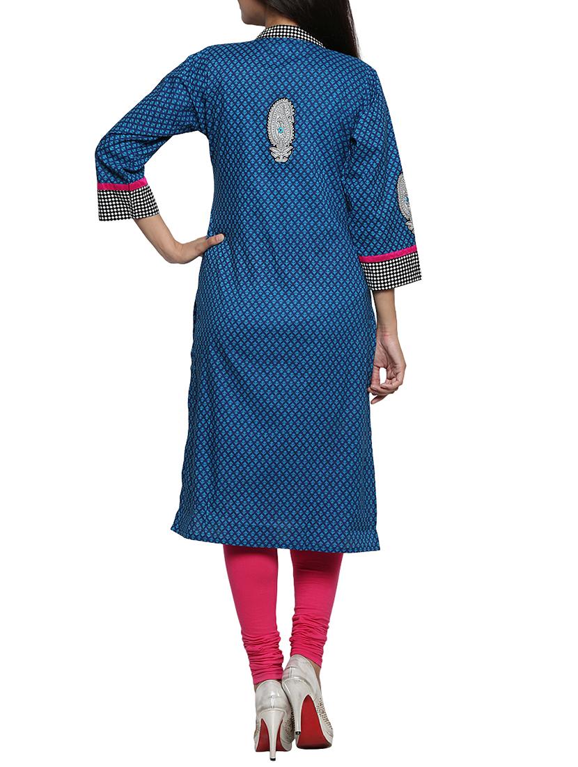 multi colored cotton printed kurta with mirror work - 1094198 - Zoom Image - 3