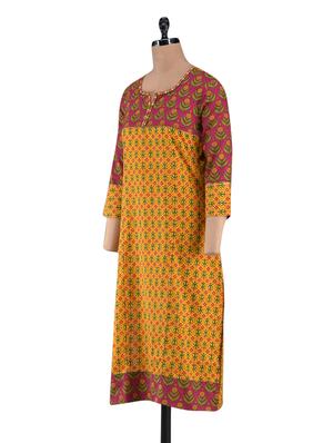 funnel neck printed cotton kurta - 1094208 - Standard Image - 2