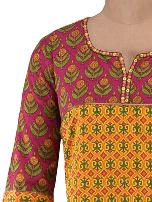 funnel neck printed cotton kurta - 1094208 - Standard Image - 4