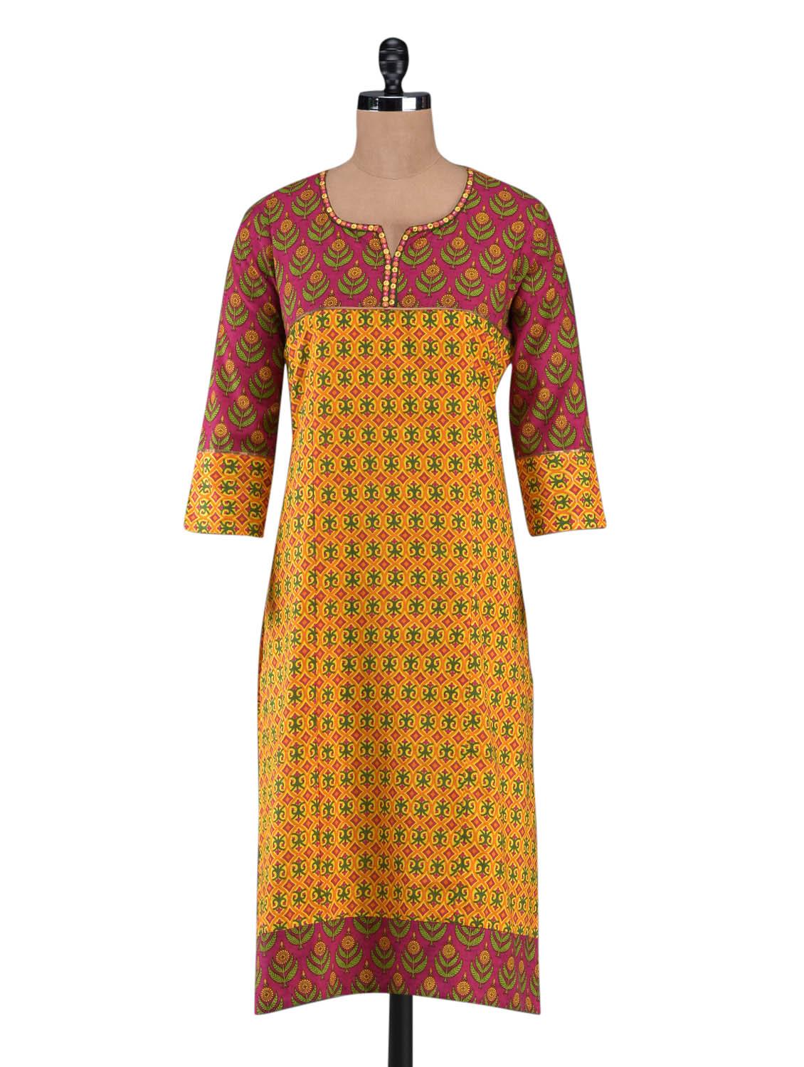 funnel neck printed cotton kurta - 1094208 - Zoom Image - 1