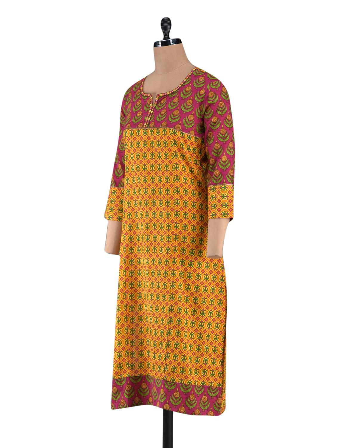 funnel neck printed cotton kurta - 1094208 - Zoom Image - 2