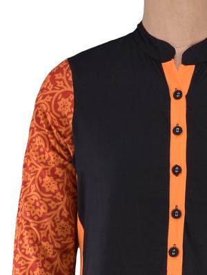 mandarin collar printed sleeves cotton kurta - 1094217 - Standard Image - 4