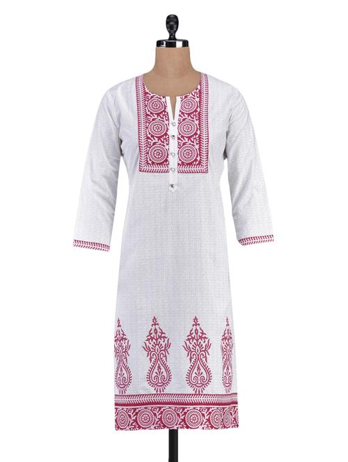 quarter sleeve printed cotton kurta - 1094219 - Standard Image - 1