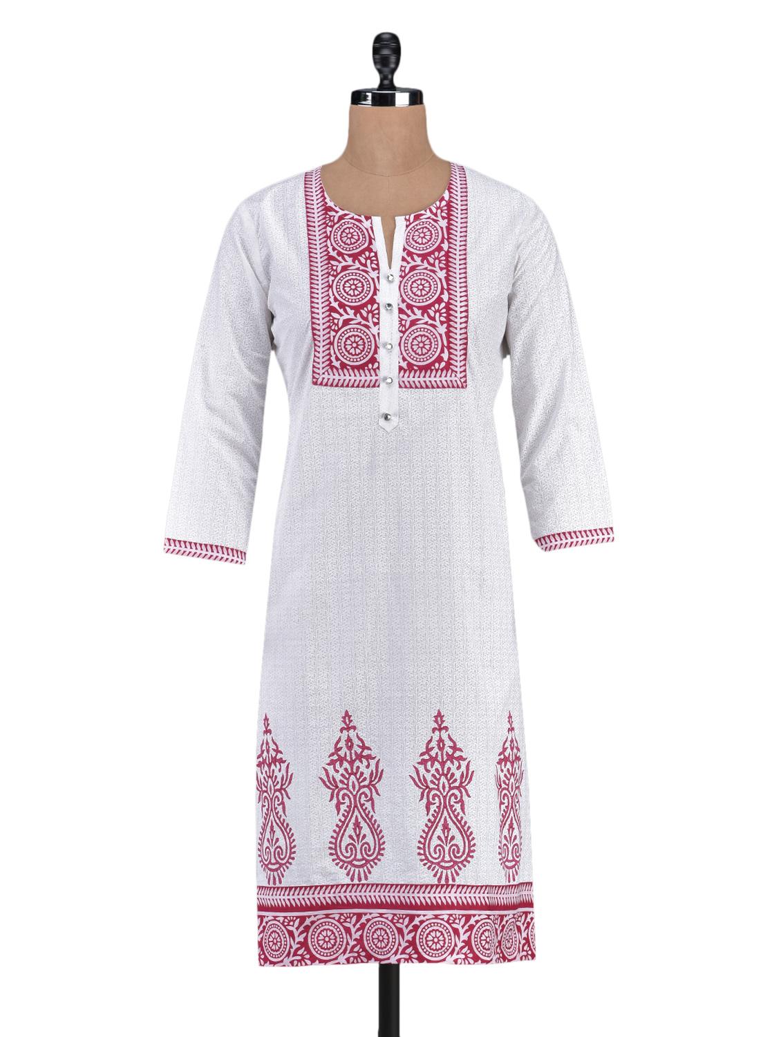 quarter sleeve printed cotton kurta - 1094219 - Zoom Image - 1