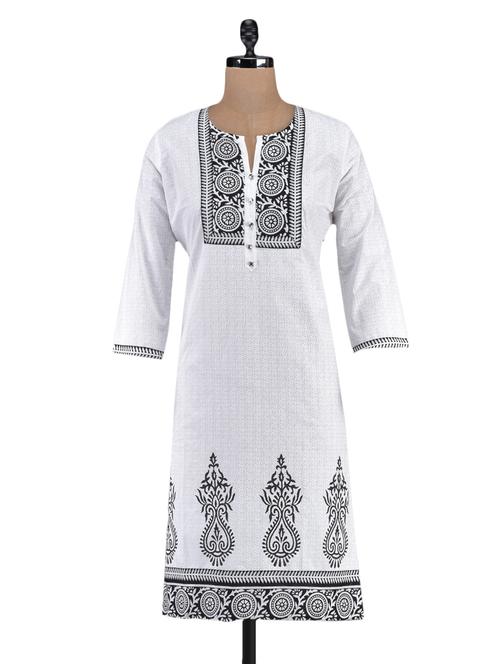 quarter sleeve printed cotton kurta - 1094220 - Standard Image - 1