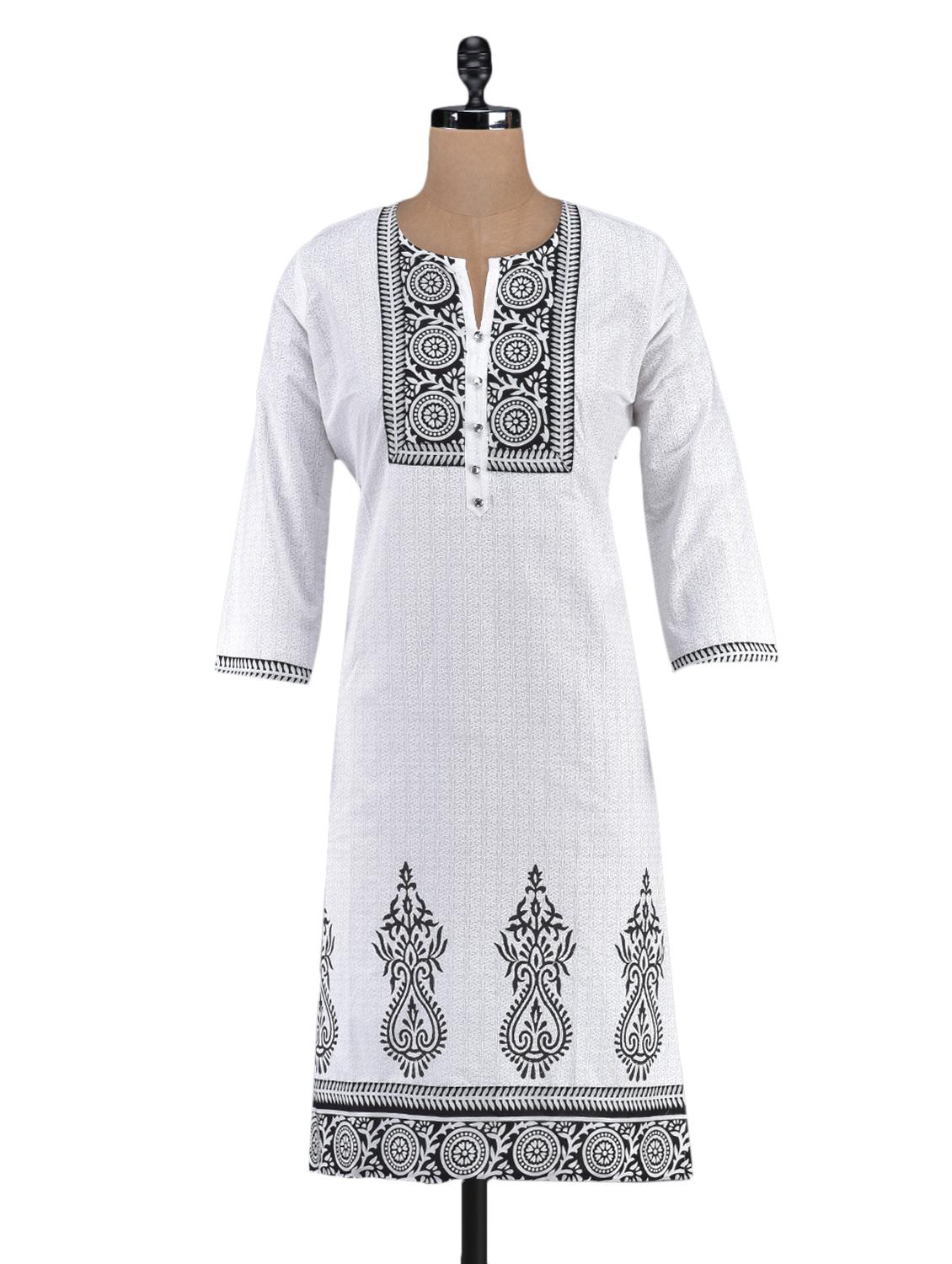 quarter sleeve printed cotton kurta - 1094220 - Zoom Image - 1