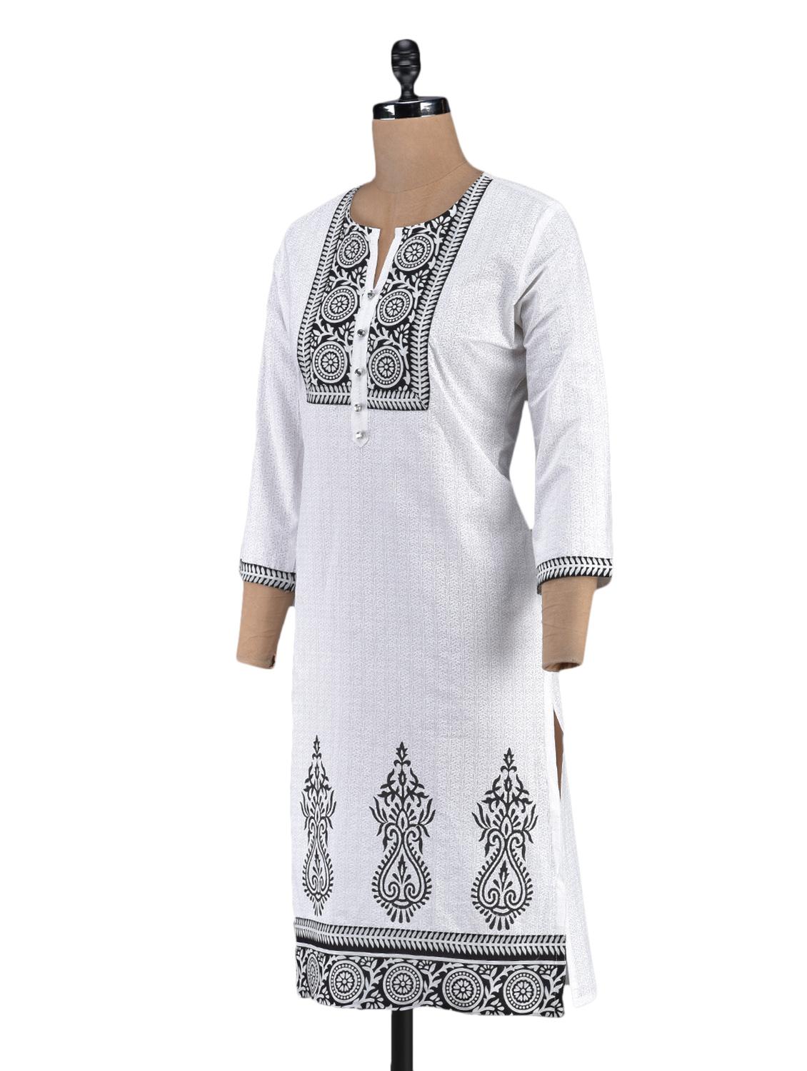 quarter sleeve printed cotton kurta - 1094220 - Zoom Image - 2
