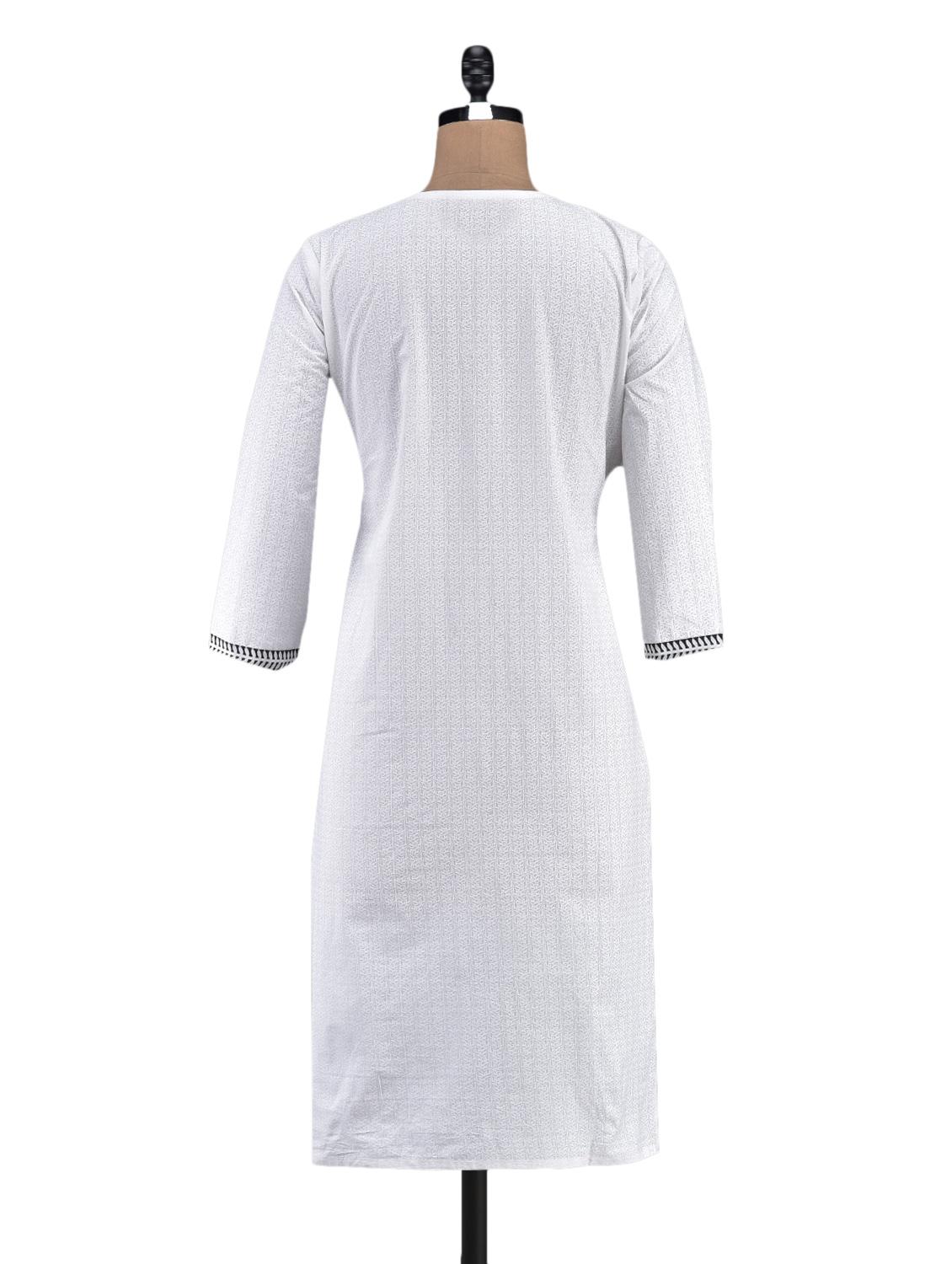 quarter sleeve printed cotton kurta - 1094220 - Zoom Image - 3