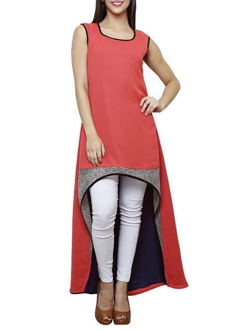 orange georgette high low kurta - 10942653 - Standard Image - 1