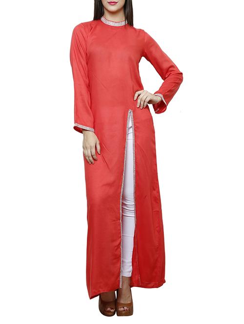 peach rayon kurta kurti - 10942658 - Standard Image - 1