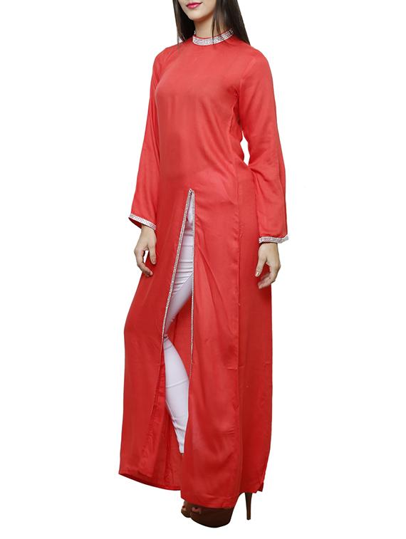 peach rayon kurta kurti - 10942658 - Zoom Image - 2
