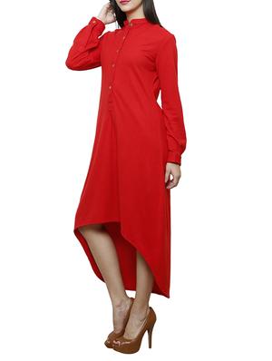 red solid viscose high-low dress - 10942695 - Standard Image - 2