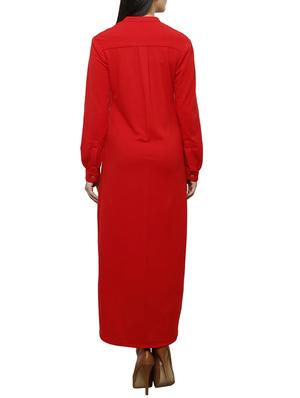 red solid viscose high-low dress - 10942695 - Standard Image - 3