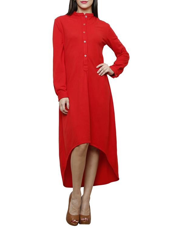 red solid viscose high-low dress