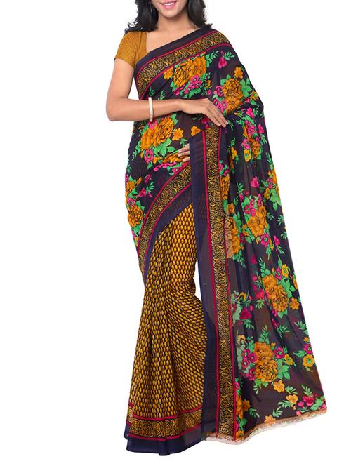yellow faux georgette saree - 10952482 - Standard Image - 1