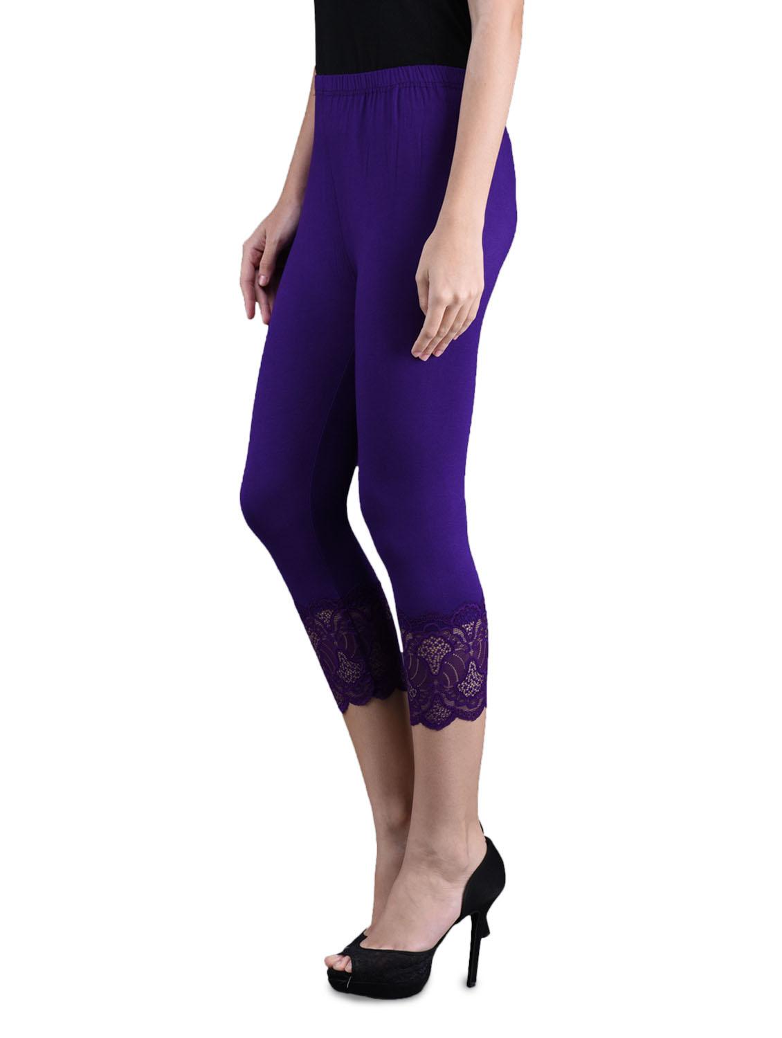 solid purple viscose lycra 3/4 legging - 1095799 - Zoom Image - 2