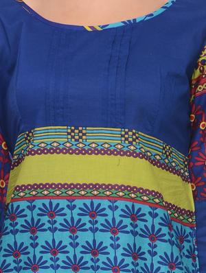 blue cotton straight kurta - 10964239 - Standard Image - 4