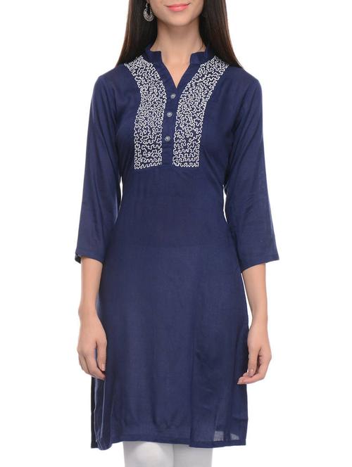 blue rayon straight kurta - 10964250 - Standard Image - 1