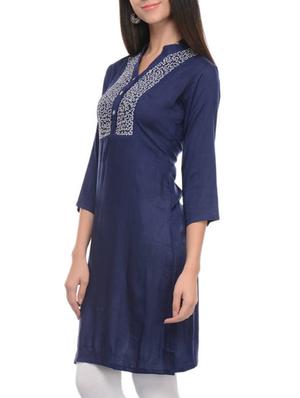 blue rayon straight kurta - 10964250 - Standard Image - 2