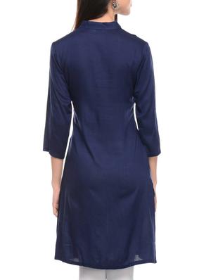 blue rayon straight kurta - 10964250 - Standard Image - 3
