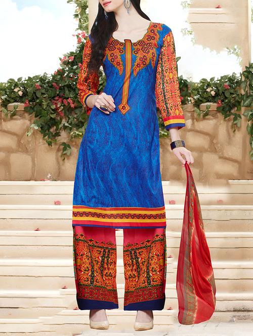 multicoloured printed unstitched suit set - 10964492 - Standard Image - 1
