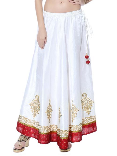 White printed dupion silk ethnic skirt - 10967084 - Very Small Image - 1