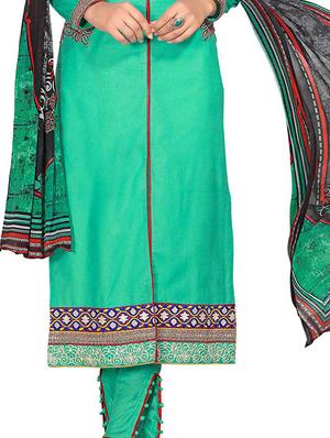 green cotton unstitched suit - 10969481 - Standard Image - 2