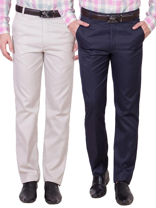 multi colored cotton formal trouser (Set Of 2) - 10972625 - Standard Image - 1
