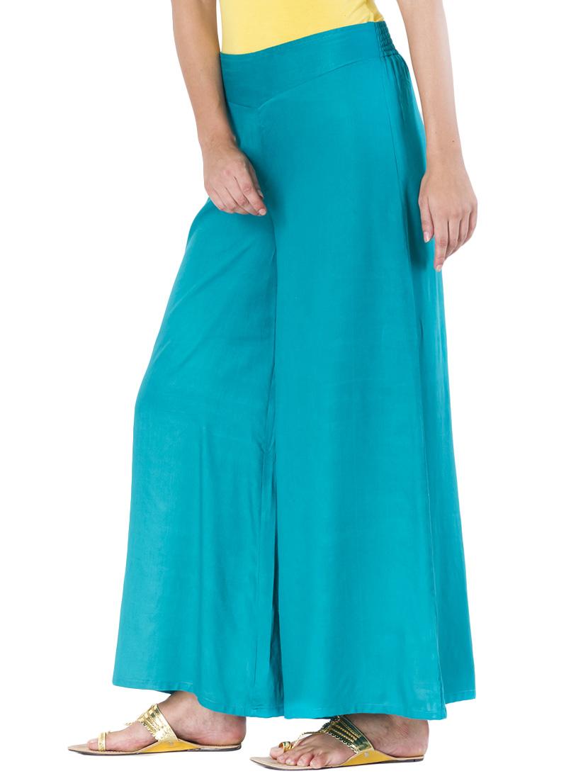 blue cotton palazzos - 10980918 - Zoom Image - 2