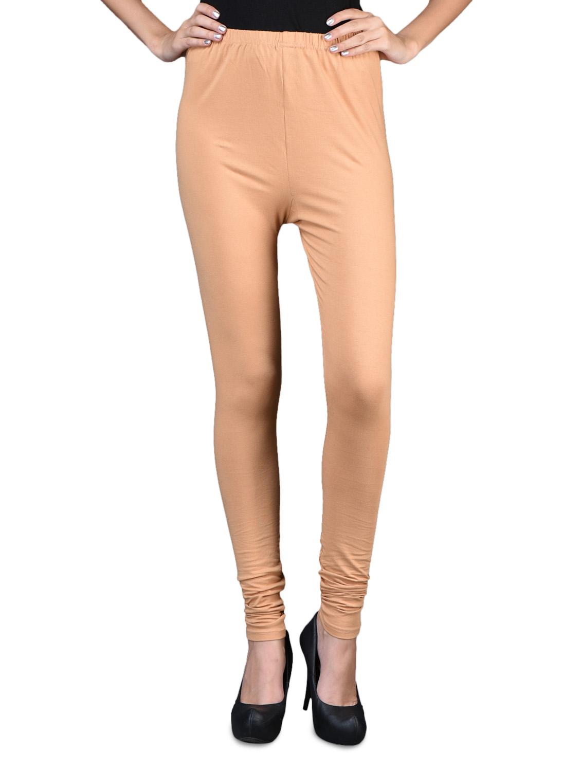 solid beige cotton lycra leggings - 1098156 - Zoom Image - 1