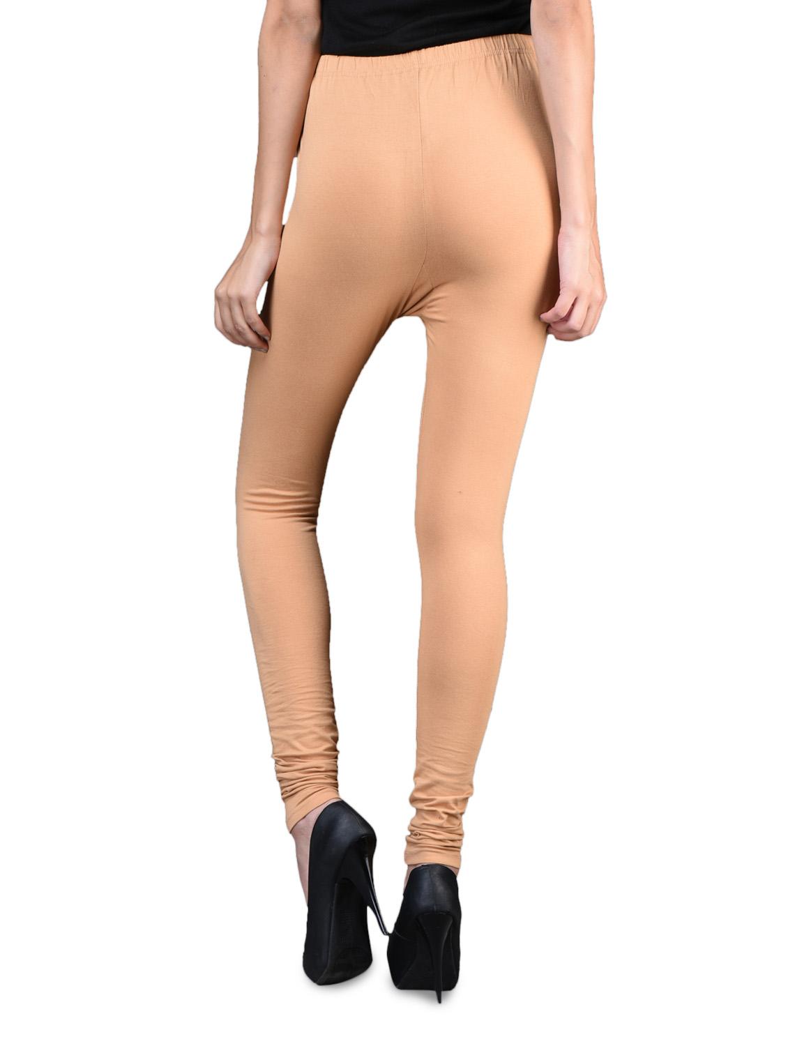 solid beige cotton lycra leggings - 1098156 - Zoom Image - 3
