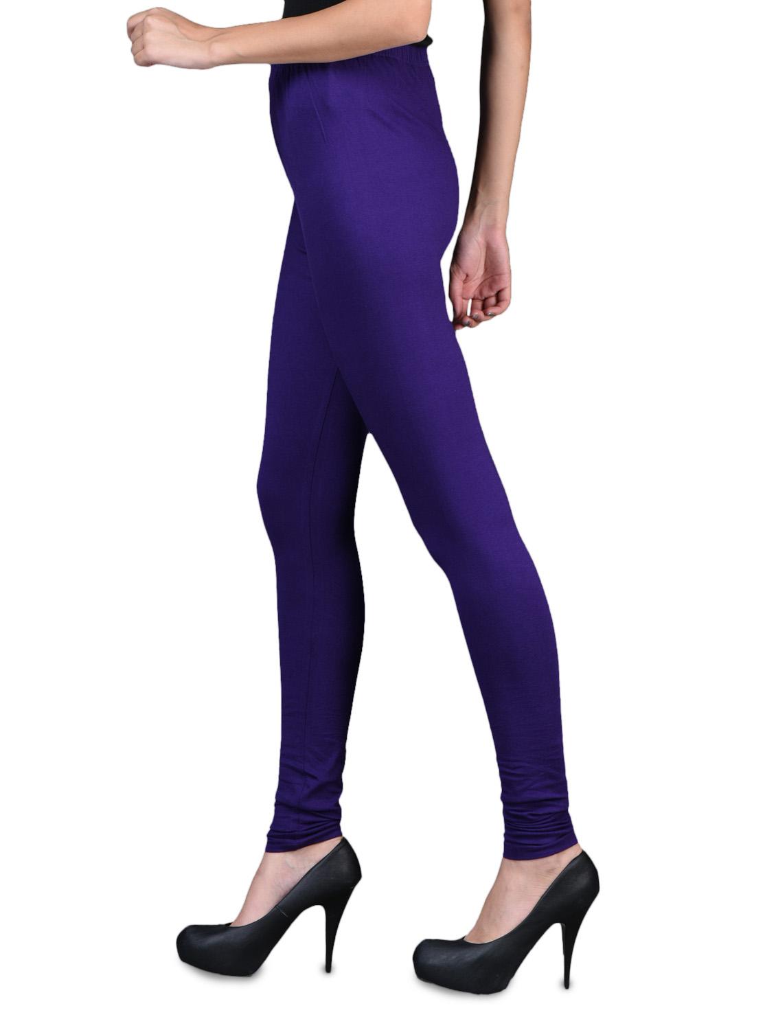 solid purple cotton lycra leggings - 1098157 - Zoom Image - 2