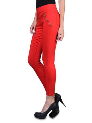 red cotton blend zippered jeggings - 1098734 - Standard Image - 2